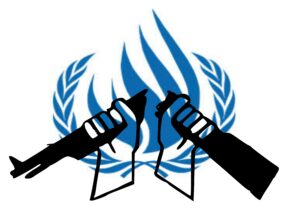 сломанный автомат на фоне ООН
